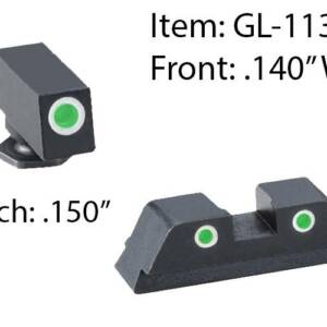 Ameriglo Classic Style 3-Dot Night Sight Set for Select Glocks / Front Tritium - Green / Front Outline - White / Rear Tritium - Green / Rear Outline -