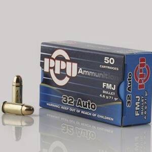 PPU Handgun Ammunition .32 ACP 71 gr FMJ 903 fps 903 fps 50/ct