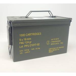 PPU Rangemaster Ammunition 9mm Luger 124gr FMJ 1263 fps 1000/ct (Metal Can)