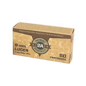 Patriot Sports Brass Case Handgun Ammunition 9mm Luger 115gr FMJ 1230 fps 1000/ct (20-50/ct Boxes)