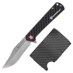 Smith & Wesson Folding Knife and Wallet Combo 3-3/10" Clip Point Blade Black