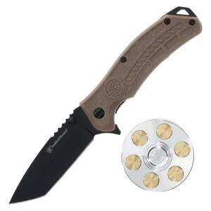 Smith & Wesson Folding Knife and Fidget Spinner Combo 3" Tanto Blade Black Brown