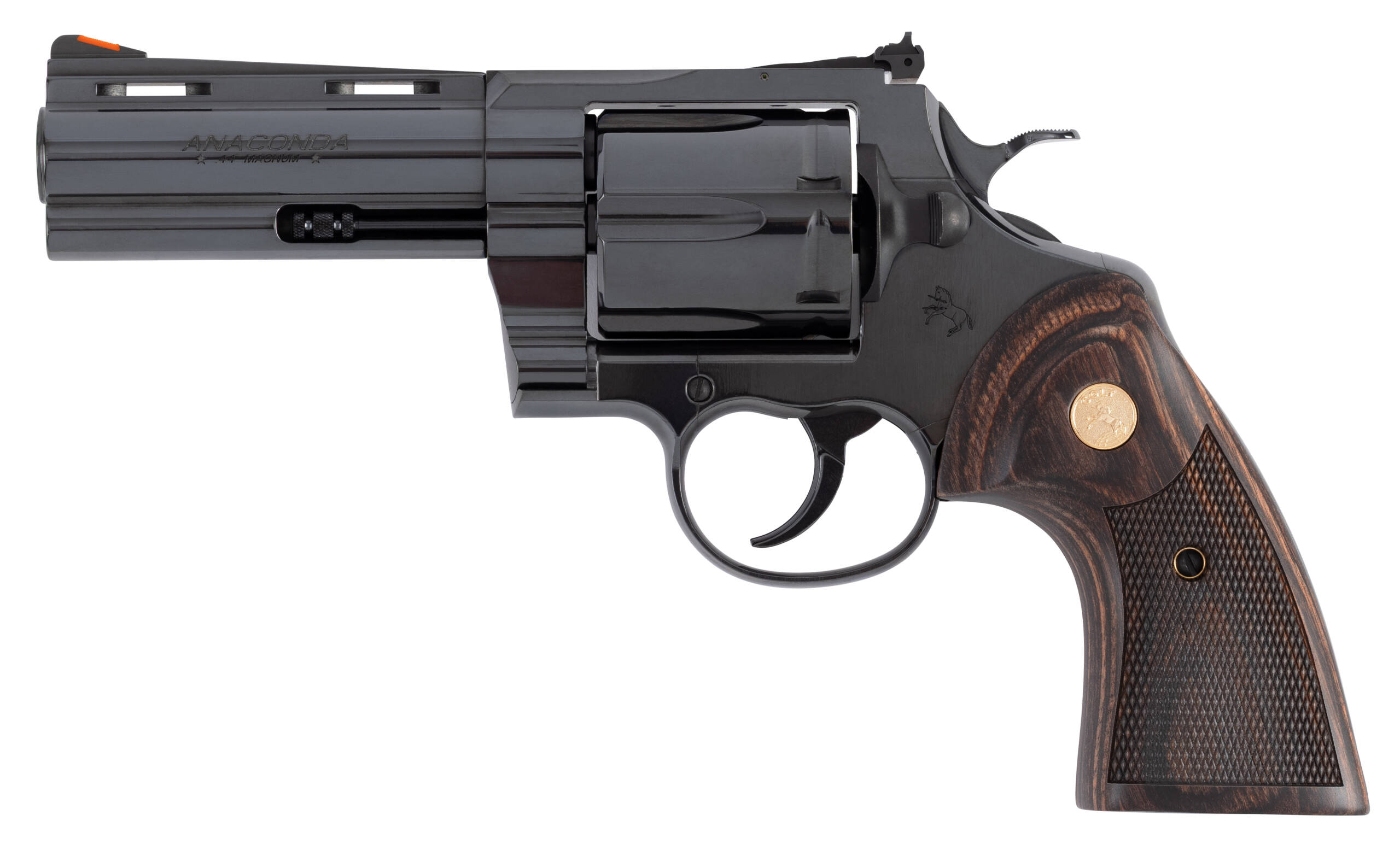CLT ANACONDA 44MAG 4.25 BLUE WOOD GOLD GRIPS 6RD
