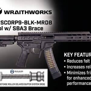 Wraithworks WARSCORP9 Roller Delayed Side-Charging AR Pistol - Black | 9mm | 8.5" Barrel | 7" M-LOK Rail | SB Tactical SBA3 Brace | Accepts Scorpion Mags