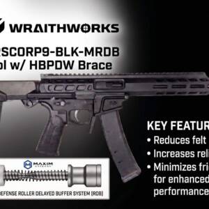 Wraithworks WARSCORP9 Roller Delayed Side-Charging AR Pistol - Black | 9mm | 8.5" Barrel | 7" M-LOK Rail | SB Tactical HBPDW Brace | Accepts Scorpion Mags