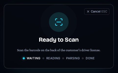 Driver license barcode scan workflow step