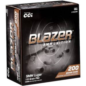 CCI Blazer Brass Handgun Ammunition 9mm Luger 115gr FMJ 1145 fps 200/ct
