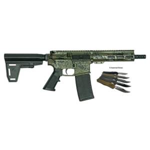 Great Lakes AR-15 Pistol .223 Wylde 30rd Magazine 7" Barrel Lichen Green with 5 OTF 3-1/2" Blade Knives